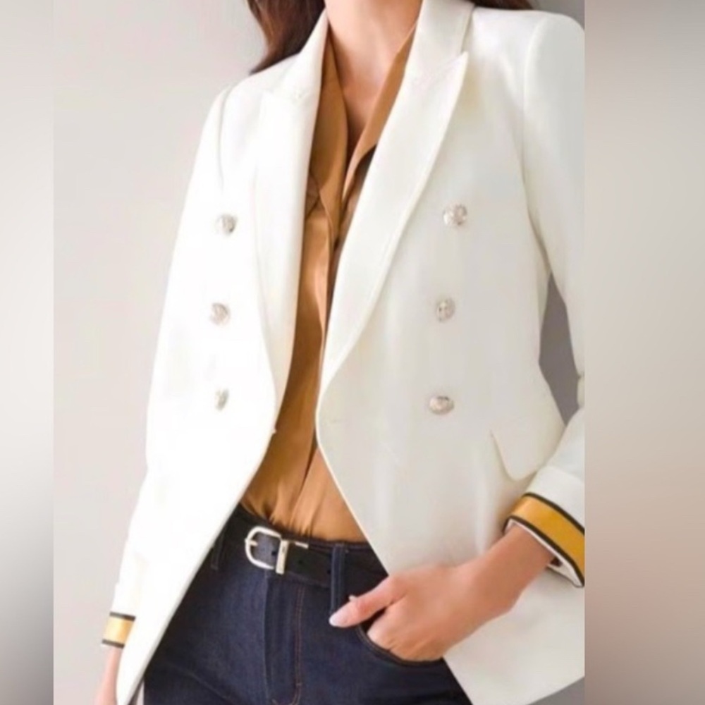 White House Black Market White/Ivory Double Breasted Blazer with Gold Trim(NWT) - Picture 3 of 9